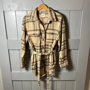 OAT Brown, Cream and Green Tie Waist Shacket Size L